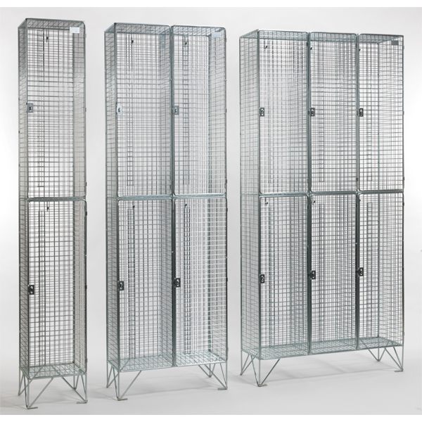2 Door 304 Stainless Steel Wire Mesh Lockers Nested Empty Open