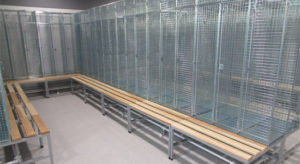 Wire Mesh Lockers on Bench Bases