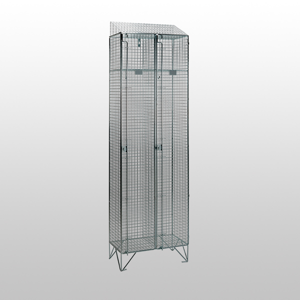 1 Door Nest of 2 Mesh Locker with Sloping Tops by AMP Wire