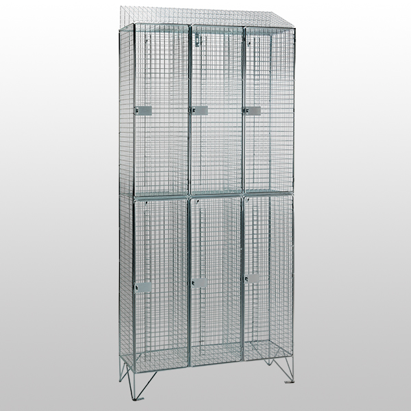2 Door Nest of 3 Mesh Locker with Sloping Tops by AMP Wire