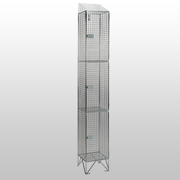 3 Door Nest of 1 Mesh Locker with Sloping Tops by AMP Wire