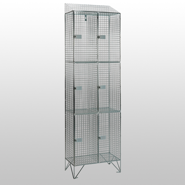 3 Door Nest of 2 Mesh Locker with Sloping Tops by AMP Wire