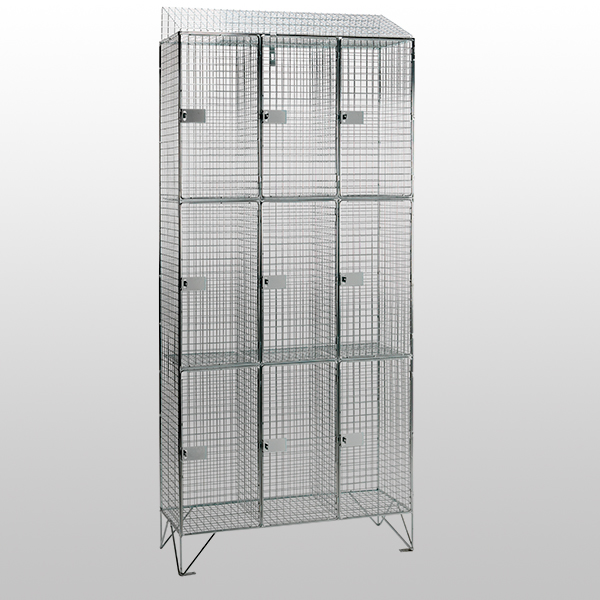3 Door Nest of 3 Mesh Locker with Sloping Tops by AMP Wire