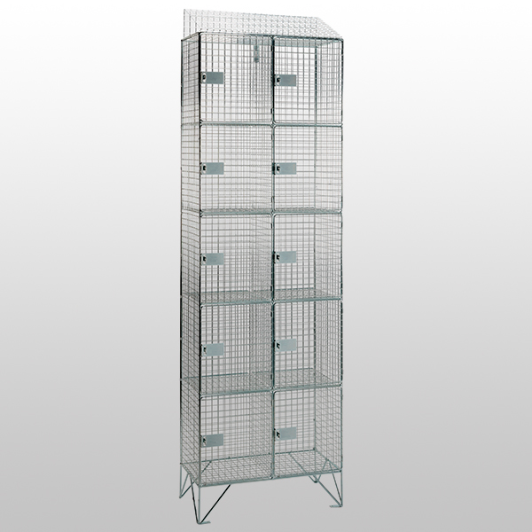 5 Door Nest of 2 Mesh Locker with Sloping Tops by AMP Wire