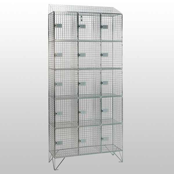 5 Door Nest of 3 Mesh Locker with Sloping Tops by AMP Wire