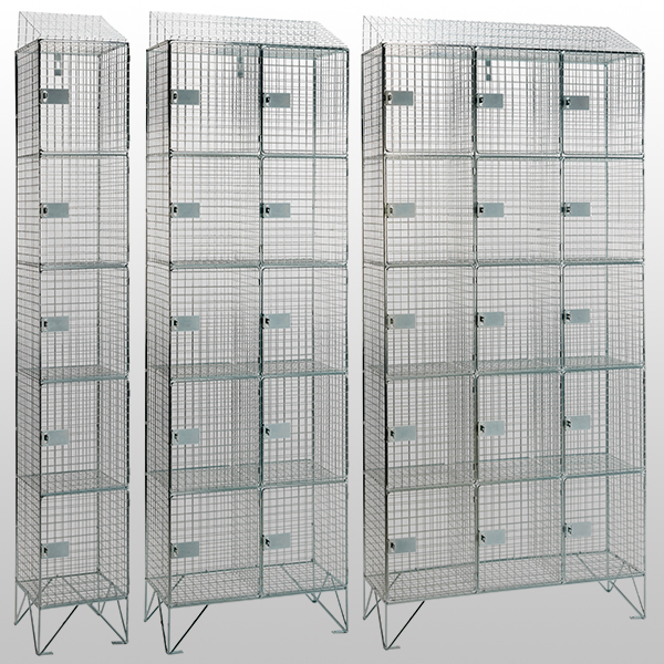 5 Door Wire Mesh Lockers with Sloping Tops by AMP Wire