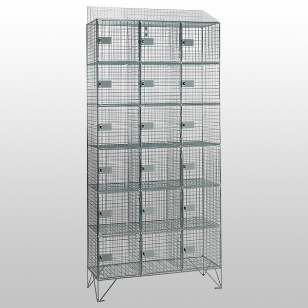 6 Door Nest of 3 Mesh Locker with Sloping Tops by AMP Wire