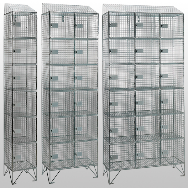 6 Door Wire Mesh Lockers with Sloping Tops by AMP Wire