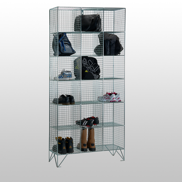6 Tier Nest of 3 Mesh Lockers Without Doors by AMP Wire