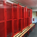 Red Heavy Duty Lockers on Bench Bases