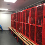 Red Lockers on Bench Bases for Oakham School