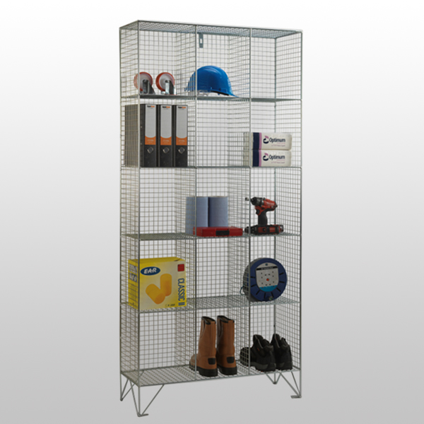 5 Tier Nest of 3 Mesh Lockers Without Doors by AMP Wire