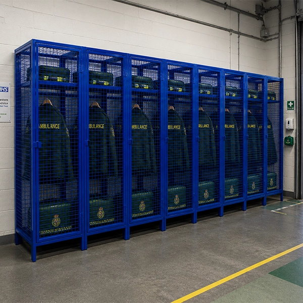 Floor Standing Ambulance Mesh Lockers by AMP Wire