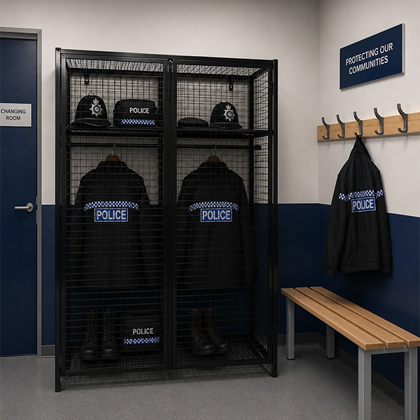 Floor Standing Mesh Police Lockers by AMP Wire